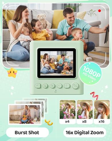 كاميرا طباعة فورية للأطفال ، هدايا عيد ميلاد عيد الميلاد للفتيات والفتيان ، 1080 بكسل HD فيديو Digital Kids مع ورق طباعة وبطاقة 32 جرام ، لعبة طفل صغير لمدة 3-14 سنة (أخضر) in Kuwait