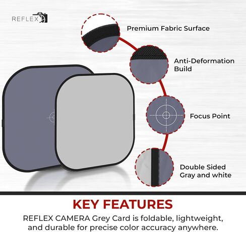 كاميرا Reflex 12x12 "(30x30 سم) قابلة للطي مزدوجة التوازن الأبيض بنسبة 18 ٪ بطاقة رمادية - عاكس مرجعي رمادي محمول لتصحيح اللون والكاميرا - تحقيق توازن أبيض دقيق في كل لقطة in Kuwait