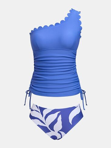 CUPSHE Women's Tankini Sets One Shoulder Scalloped Neck Two Piece Bathing Suit Side Tie Ruched Swimsuit in Saudi Arabia