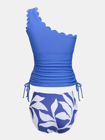 CUPSHE Women's Tankini Sets One Shoulder Scalloped Neck Two Piece Bathing Suit Side Tie Ruched Swimsuit in Saudi Arabia