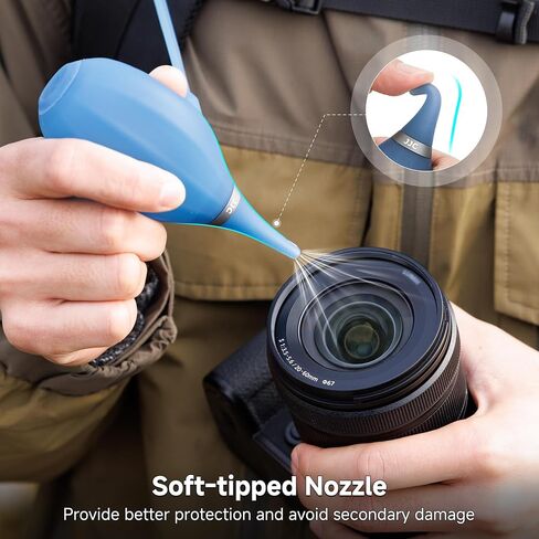 JJC Small Air Dust Blower for Camera Sensor Lens Cleaning with Soft Tip | Glacier Blue, Camera Blower Works on Multiple Devices, Ergonomic Grip, Silicone, Includes Lanyard for Outdoor Travel Cleaning in Kuwait