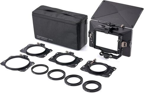 Tilta Mirage Pro Matte Box Base Kit | ألياف الكربون هود وعلم أعلى | استخدم ما يصل إلى 3 مرشحات 4x5.65 | 67 ، 72 ، 77 ، 82 ، 95 ، 110 و 136 ملم المحولات الأمامية | 15 مم LWS قوس التثبيت | قضية حمل in Kuwait