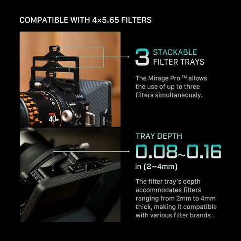 Tilta Mirage Pro Matte Box Base Kit | Carbon Fiber Hood & Top Flag | Use up to 3 4x5.65 Filters | 67, 72, 77, 82, 95, 110 & 136mm Lens Front Adapters | 15mm LWS Mounting Bracket | Carrying Case in Kuwait