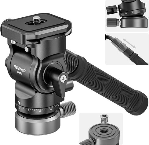 NEEWER Tripod Fluid Head with +/-10° Leveling Base(37mm Dia.), Metal Pan Tilt Head with Arca Type QR Plate, Telescopic Handle for Compact Video Camera DSLR Camera, Max Load 8.8lb/4kg, GM27 in Saudi Arabia
