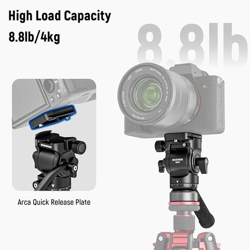 NEEWER Tripod Fluid Head with +/-10° Leveling Base(37mm Dia.), Metal Pan Tilt Head with Arca Type QR Plate, Telescopic Handle for Compact Video Camera DSLR Camera, Max Load 8.8lb/4kg, GM27 in Saudi Arabia