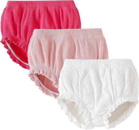 SOBOWO 3-Pack Bloomers for Baby Girls Diaper Covers Ribbed Ruffle Solid Triangle Baby Girl Shorts Summer Toddler Underwear in Saudi Arabia