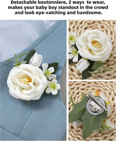 Coco&RARA Baby Boy Clothes Suits Infant Tuxedo Gentleman Outfits, Formal Dress Shirt+Vest+Corsage+tie+Pants Baby Suit Sets in Kuwait