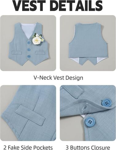 Coco&RARA Baby Boy Clothes Suits Infant Tuxedo Gentleman Outfits, Formal Dress Shirt+Vest+Corsage+tie+Pants Baby Suit Sets in Kuwait