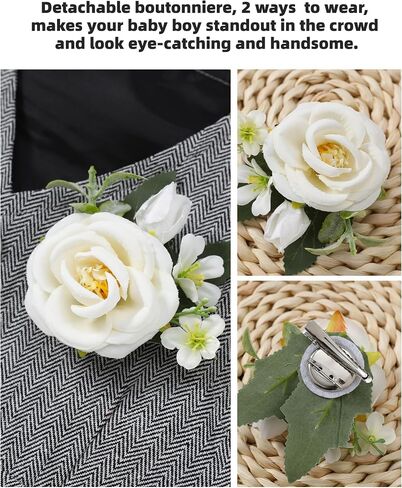 Coco&RARA Baby Boy Clothes Suits Infant Tuxedo Gentleman Outfits, Formal Dress Shirt+Vest+Corsage+tie+Pants Baby Suit Sets in Kuwait