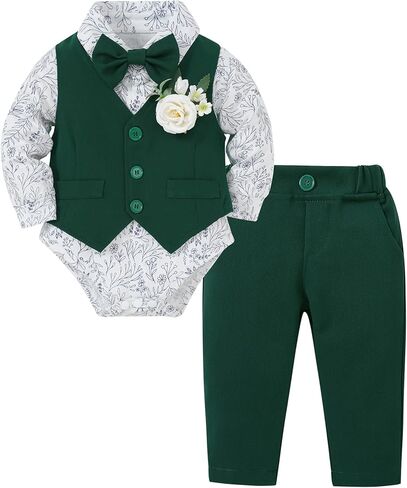Coco&RARA Baby Boy Clothes Suits Infant Tuxedo Gentleman Outfits, Formal Dress Shirt+Vest+Corsage+tie+Pants Baby Suit Sets in Kuwait