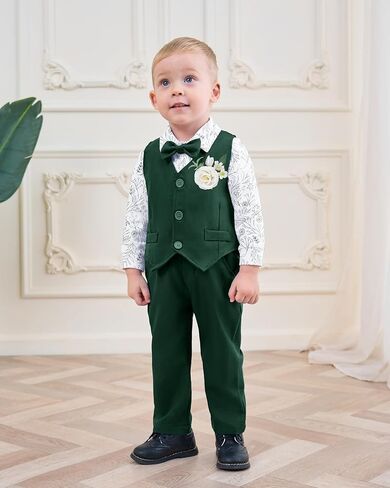 Coco&RARA Baby Boy Clothes Suits Infant Tuxedo Gentleman Outfits, Formal Dress Shirt+Vest+Corsage+tie+Pants Baby Suit Sets in Kuwait