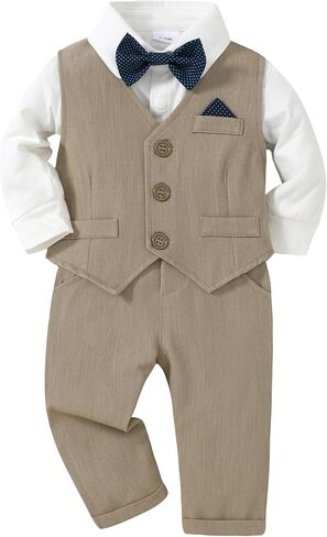 طفل طفل طفل نبيل الدعاوى 4pcs قميص+سترة+ربطة عنق+سراويل رضيع فتى مجموعات 3-24M in Kuwait
