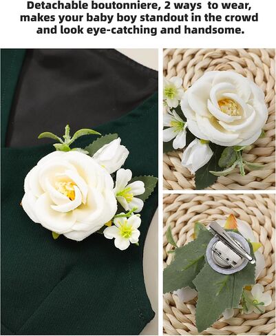 Coco&RARA Baby Boy Clothes Suits Infant Tuxedo Gentleman Outfits, Formal Dress Shirt+Vest+Corsage+tie+Pants Baby Suit Sets in Kuwait