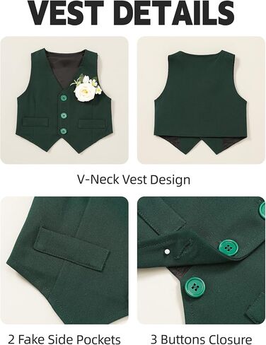 Coco&RARA Baby Boy Clothes Suits Infant Tuxedo Gentleman Outfits, Formal Dress Shirt+Vest+Corsage+tie+Pants Baby Suit Sets in Kuwait