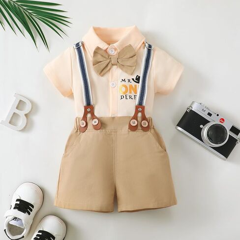 Baby Boy Clothes Suits Infant Tuxedo Bowtie Shirt Suspender Pants Sets Gentleman Suits Outfit 0-12M in Saudi Arabia