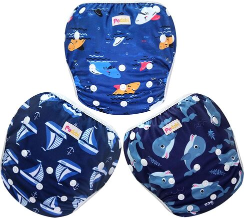 Reusable Baby Swim Diapers, Adjustable Diaper Swim for Toddlers 9 Months - 3 Years Old, 3 Pack for Swimming Lessons (Whale Shark Sailboat, Large) in Saudi Arabia