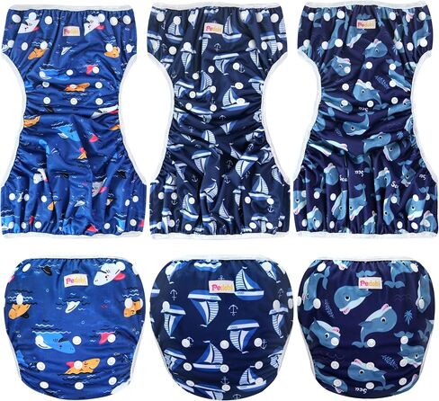 Reusable Baby Swim Diapers, Adjustable Diaper Swim for Toddlers 9 Months - 3 Years Old, 3 Pack for Swimming Lessons (Whale Shark Sailboat, Large) in Saudi Arabia