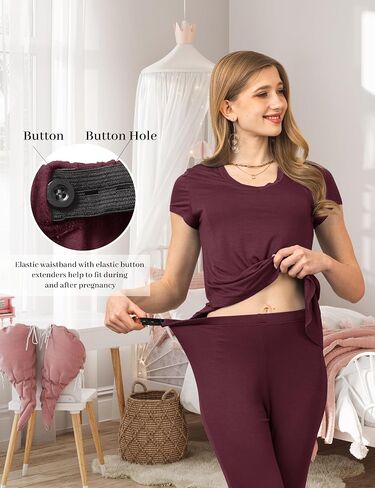 SUNNYBUY 3 PCS Maternity Breastfeeding Pajamas Set, Hidden Nursing Tops, Adjustable Pregnancy Shorts & Pants Postpartum PJS in Saudi Arabia