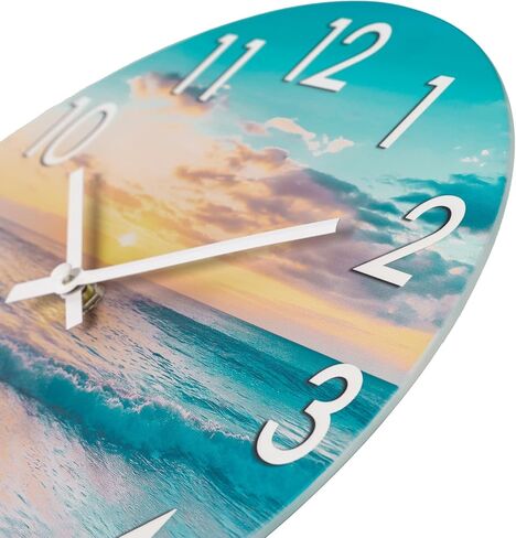 Rustic Wall Clock 12 Inch Silent Non-Ticking Battery Operated, Coastal Beach Clock for Bathroom Kitchen Living Room Bedroom,Seashell Theme,Blue (Glass) in Kuwait