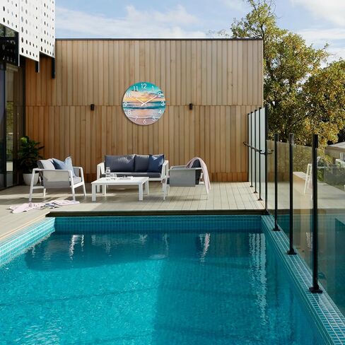 Rustic Wall Clock 12 Inch Silent Non-Ticking Battery Operated, Coastal Beach Clock for Bathroom Kitchen Living Room Bedroom,Seashell Theme,Blue (Glass) in Kuwait