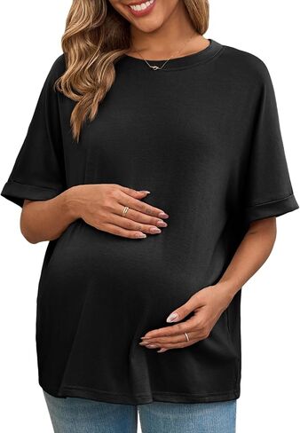 Tankaneo Womens Paternity T قمصان كبيرة الحجم قصيرة الأكمام قمم تونك تونس غير رسمية الصيف فضفاضة ملاءمة الحمل الطاقم in Saudi Arabia