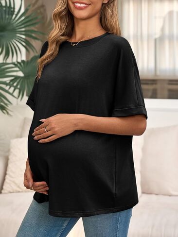Tankaneo Womens Paternity T قمصان كبيرة الحجم قصيرة الأكمام قمم تونك تونس غير رسمية الصيف فضفاضة ملاءمة الحمل الطاقم in Saudi Arabia