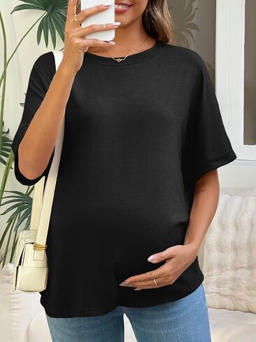 Tankaneo Womens Paternity T قمصان كبيرة الحجم قصيرة الأكمام قمم تونك تونس غير رسمية الصيف فضفاضة ملاءمة الحمل الطاقم in Saudi Arabia