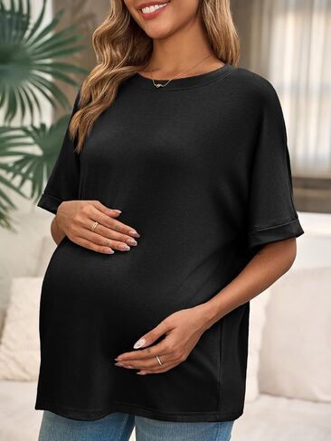 Tankaneo Womens Paternity T قمصان كبيرة الحجم قصيرة الأكمام قمم تونك تونس غير رسمية الصيف فضفاضة ملاءمة الحمل الطاقم in Saudi Arabia