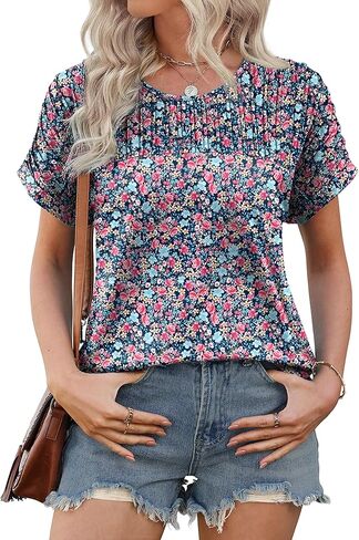 Xieerduo Womens T قمصان غير رسمية الصيف قمم مطوية الطاقم in Saudi Arabia