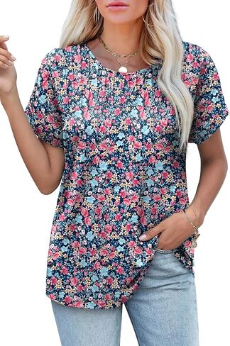 Xieerduo Womens T قمصان غير رسمية الصيف قمم مطوية الطاقم in Saudi Arabia