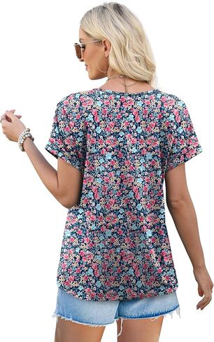 Xieerduo Womens T قمصان غير رسمية الصيف قمم مطوية الطاقم in Saudi Arabia