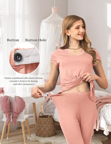 SUNNYBUY 3 PCS Maternity Breastfeeding Pajamas Set, Hidden Nursing Tops, Adjustable Pregnancy Shorts & Pants Postpartum PJS in Saudi Arabia