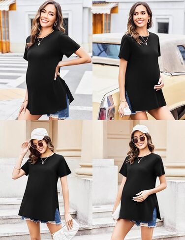 Ekouaer 3 Pack Maternity Shirts Short Sleeve Split Side Pregnancy Tops Casual Pregnant Tunic Blouse in Saudi Arabia