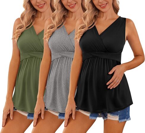 Ekouaer Women's Maternity Tank Tops 3 Packs Sleeveless Nursing Tops V Neck Breastfeeding Shirts Pregnancy Clothes in Saudi Arabia