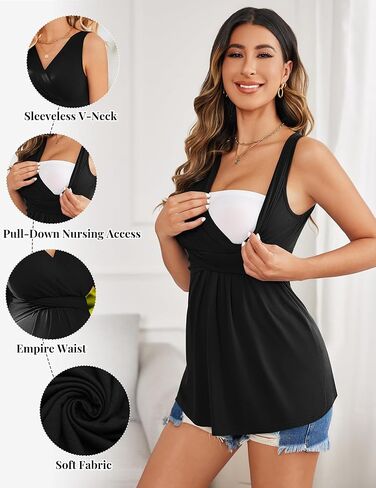 Ekouaer Women's Maternity Tank Tops 3 Packs Sleeveless Nursing Tops V Neck Breastfeeding Shirts Pregnancy Clothes in Saudi Arabia