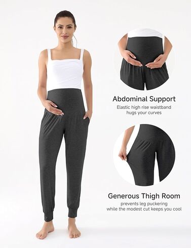 ركض الأمومة للنساء بنطال الحمل على سروال البطن العرق الفضفاضة مع الجيوب in Kuwait