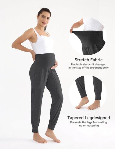 ركض الأمومة للنساء بنطال الحمل على سروال البطن العرق الفضفاضة مع الجيوب in Kuwait