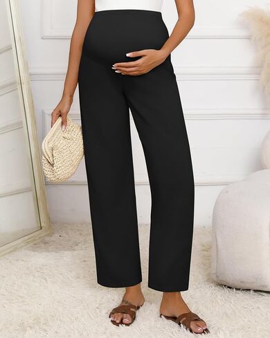 Huukeay Women's Cotton Linen Maternity Pants, High Waisted Lounge Pregnancy Pants Over The Belly Trousers with Pockets in Saudi Arabia