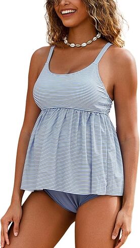 GINKANA Maternity Tankini Set Cute Ruffle Hem Pregnancy Swimsuit Adjustable Straps Two Piece Maternity Bathing Suits Swimwear in Saudi Arabia