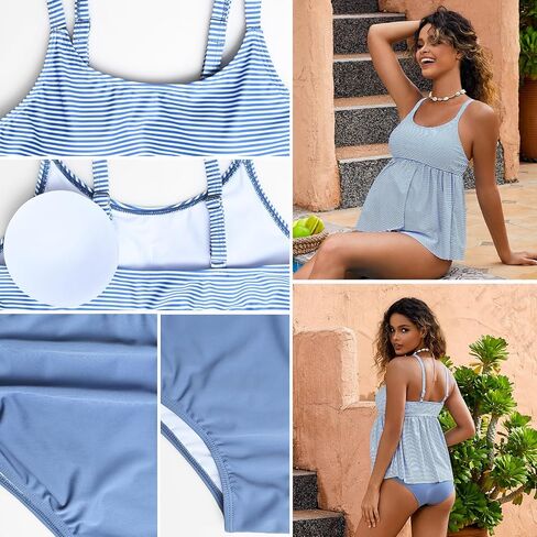 GINKANA Maternity Tankini Set Cute Ruffle Hem Pregnancy Swimsuit Adjustable Straps Two Piece Maternity Bathing Suits Swimwear in Saudi Arabia