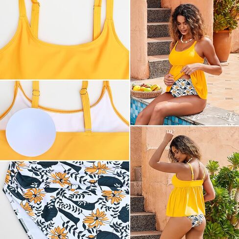 GINKANA Maternity Tankini Set Cute Ruffle Hem Pregnancy Swimsuit Adjustable Straps Two Piece Maternity Bathing Suits Swimwear in Saudi Arabia