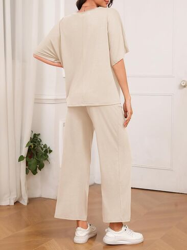 Tankaneo Womens Pajamas 2 قطعة صالة مجموعة ناعمة قصيرة الأكمام الخامس in Kuwait
