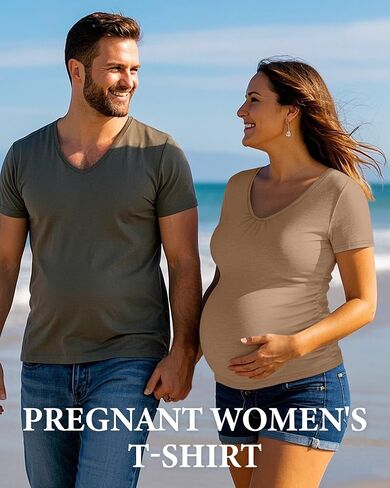 Ficerd 4 Pack Womens Maternity T-Shirts, V Neck Cotton Pregnancy Clothes Casual Short Sleeve Side Ruched Pregnant Shirts in Saudi Arabia