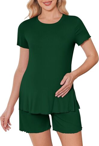 Ekoauer Women 2 Piece Maternity Pajamas Set Lightweight Pregnancy Outfit Ribbed Knit Postpartum Loungewear Set with Pocket in Saudi Arabia