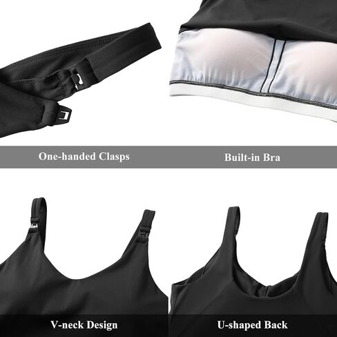 Foucome Nursing Tank Tops Longline Breastfeeding Workout Tops | V Neck, U Back, Nursing Sports Tank, Crop Top with Built in Bra in Kuwait