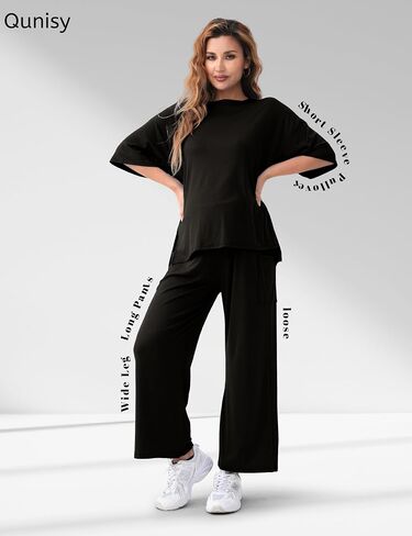 Maternity Lounge Set 2 Piece Outfits Matching Short Sleeve Top Adjustable Long Pants Pregnancy Summer Loungwear in Kuwait