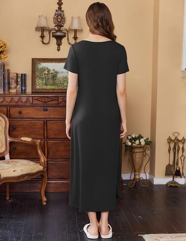 Ekouaer Women's Nursing Dress Summer V Neck Short Sleeve Maternity Split Long Dresses for Breastfeeding with Pockets S-XXL in Saudi Arabia