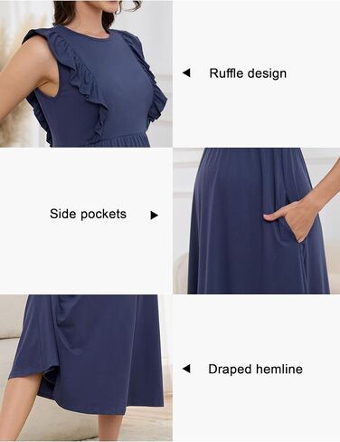 OUGES Womens 2025 Spring Hidden Zipper Nurisng Dress for Breastfeeding Casual Sleeveless Ruffled Midi Maternity Dress in Kuwait