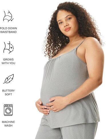 Motherhood Maternity Women's Swing Cami & Foldover Pant, Lounge Set, Breastfeeding Sleepwear in Saudi Arabia