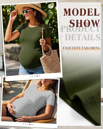 Ficerd 3 Pack Women's Maternity Shirts Ribbed Cotton Pregnancy Tops Short Sleeves Crew Neck Summer Mama Clothes in Kuwait